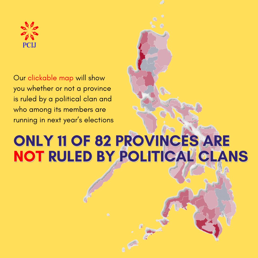 71 out of 82 Philippine governors belong to political clans. 

Click the provinces and it will show you if a political clan rules a province or not:

pcij.org/2024/12/08/gov…

#PHvote