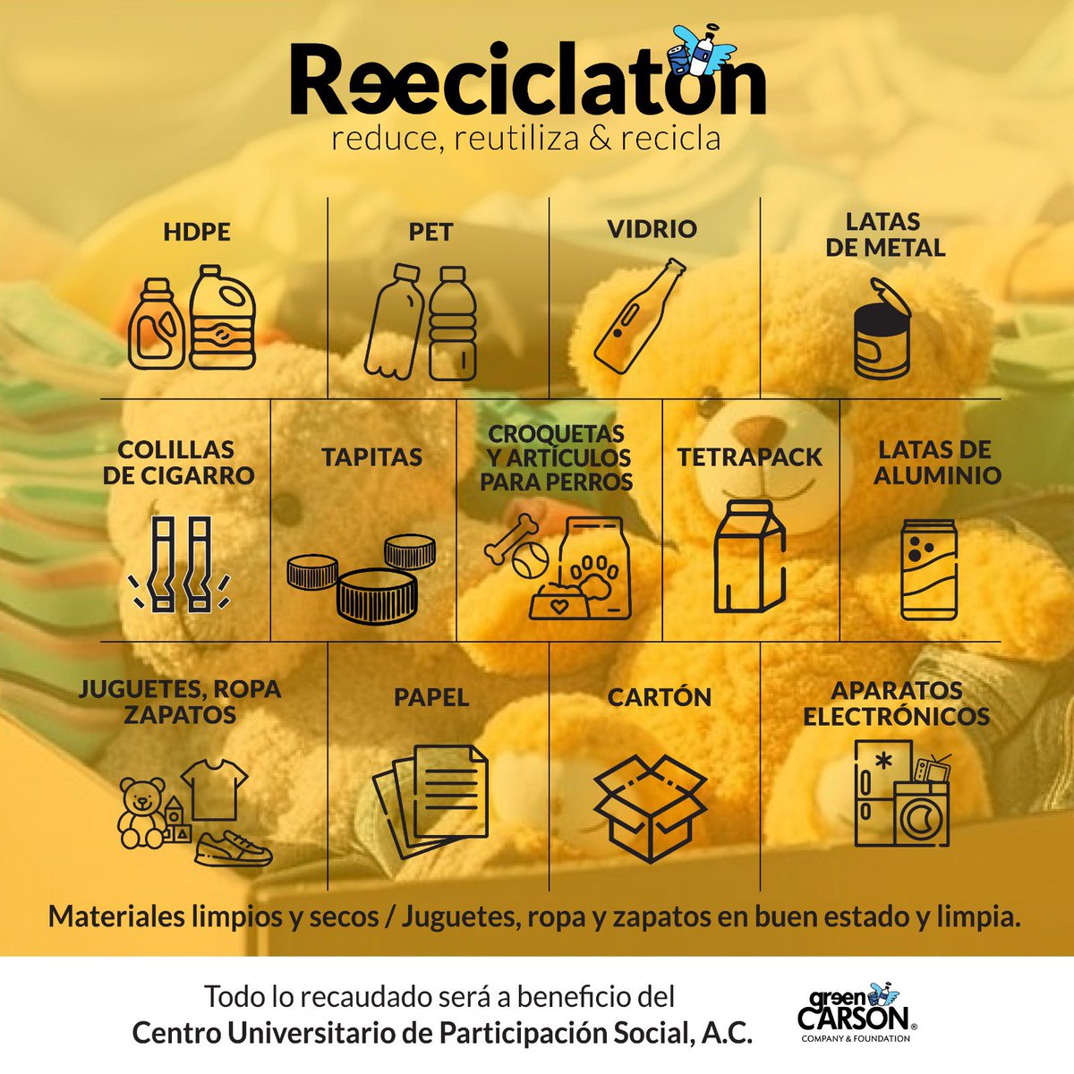 Ha llegado el momento...
¡Ven y contribuye al medio ambiente cerrando nuestro año con broche de oro! ♻️🌎
Te invitamos este sábado 14 de diciembre, a formar parte de este gran evento el cual, fomenta el reciclaje y bienestar de nuestro medio ambiente. 🌱
¡No te lo pierdas!