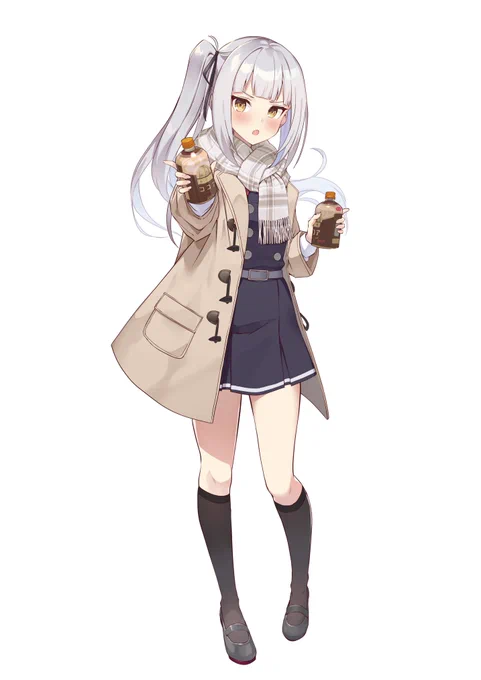 司令官が寒そうにしてたのでホットココアをくれる霞ちゃん(全身絵) 