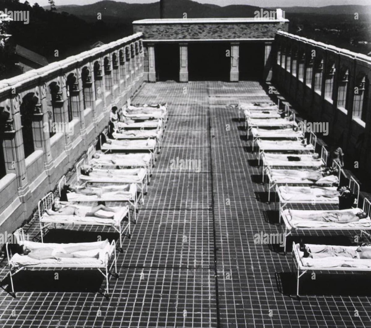 goddek's tweet image. Old hospitals had sun decks. Guess why?