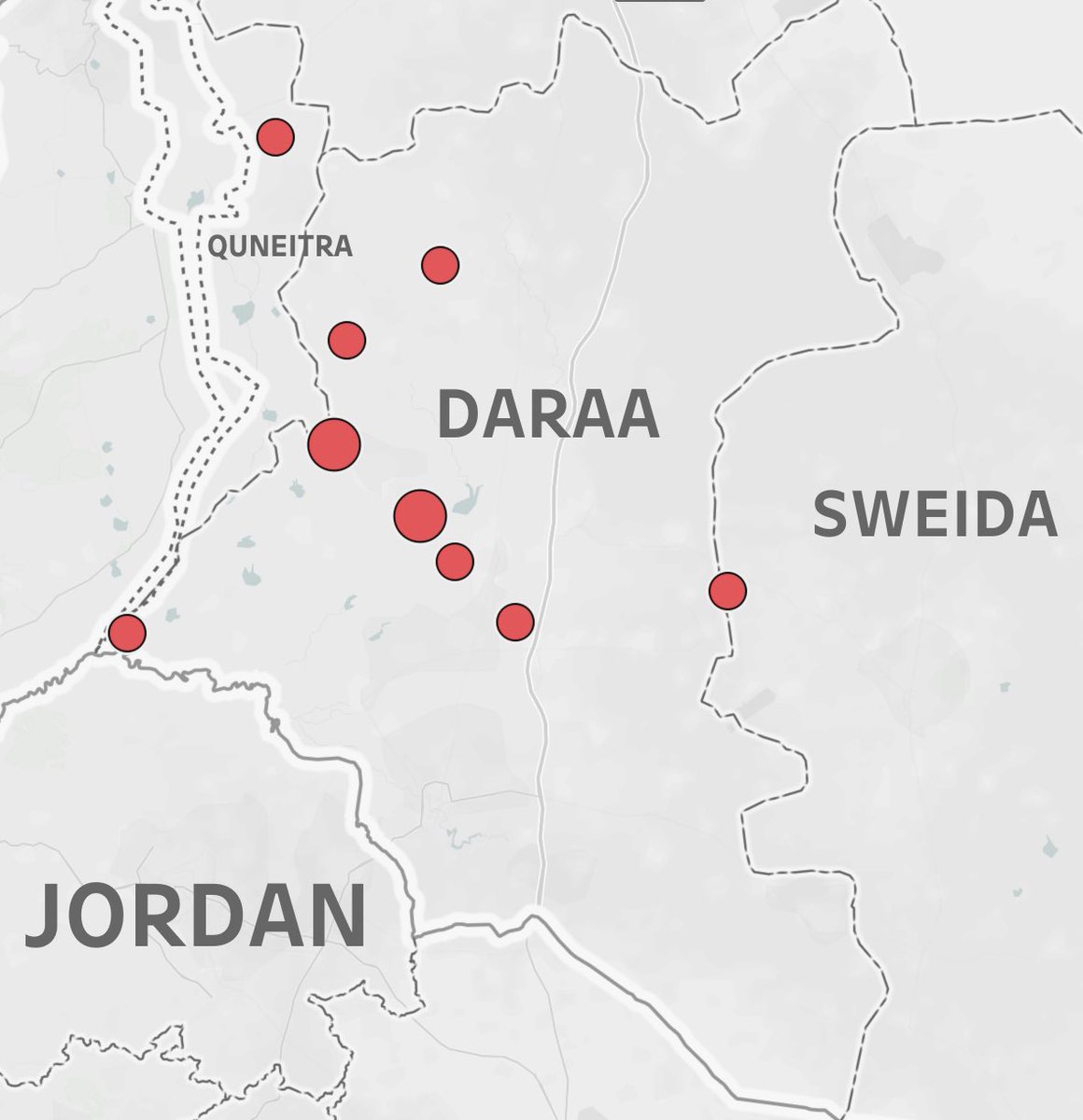 Abdo Jabassini (@syrianzo) on Twitter photo Map shows locations of #Israeli airstrikes in #Daraa and #Quneitra, which targeted military sites and weapons stockpiles.
Israeli forces reportedly conducted an incursion in Quneitra & crossed the disengagement line into the Yarmouk Basin in southwestern Daraa. Map shows locations of #Israeli airstrikes in #Daraa and #Quneitra, which targeted military sites and weapons stockpiles.
Israeli forces reportedly conducted an incursion in Quneitra & crossed the disengagement line into the Yarmouk Basin in southwestern Daraa.