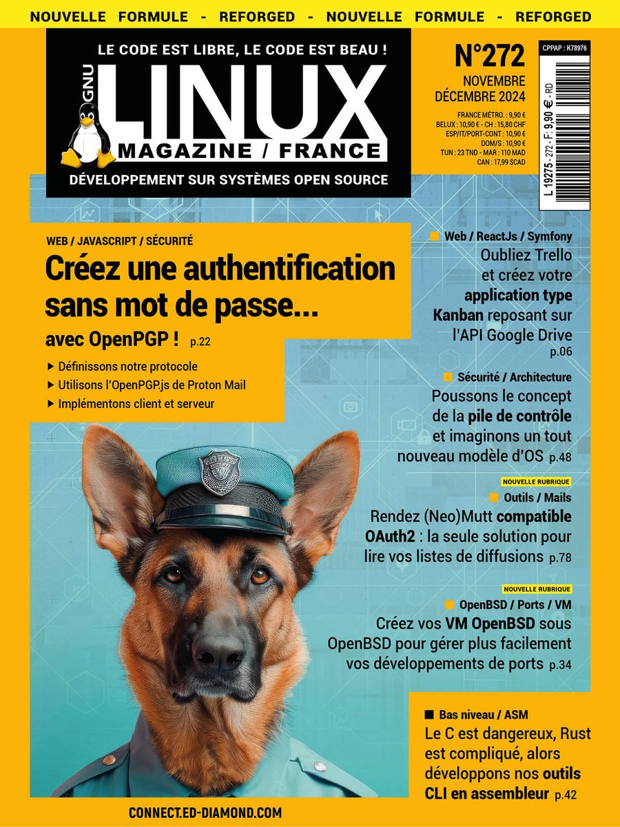 gnulinuxmag's tweet image. Ne tardez pas : notre dernier numéro est disponible encore 10 jours en kiosque ou sur notre boutique avec les frais de port offerts -&amp;gt; boutique.ed-diamond.com/nouveautes/176… #openpgp #authentification #javascript