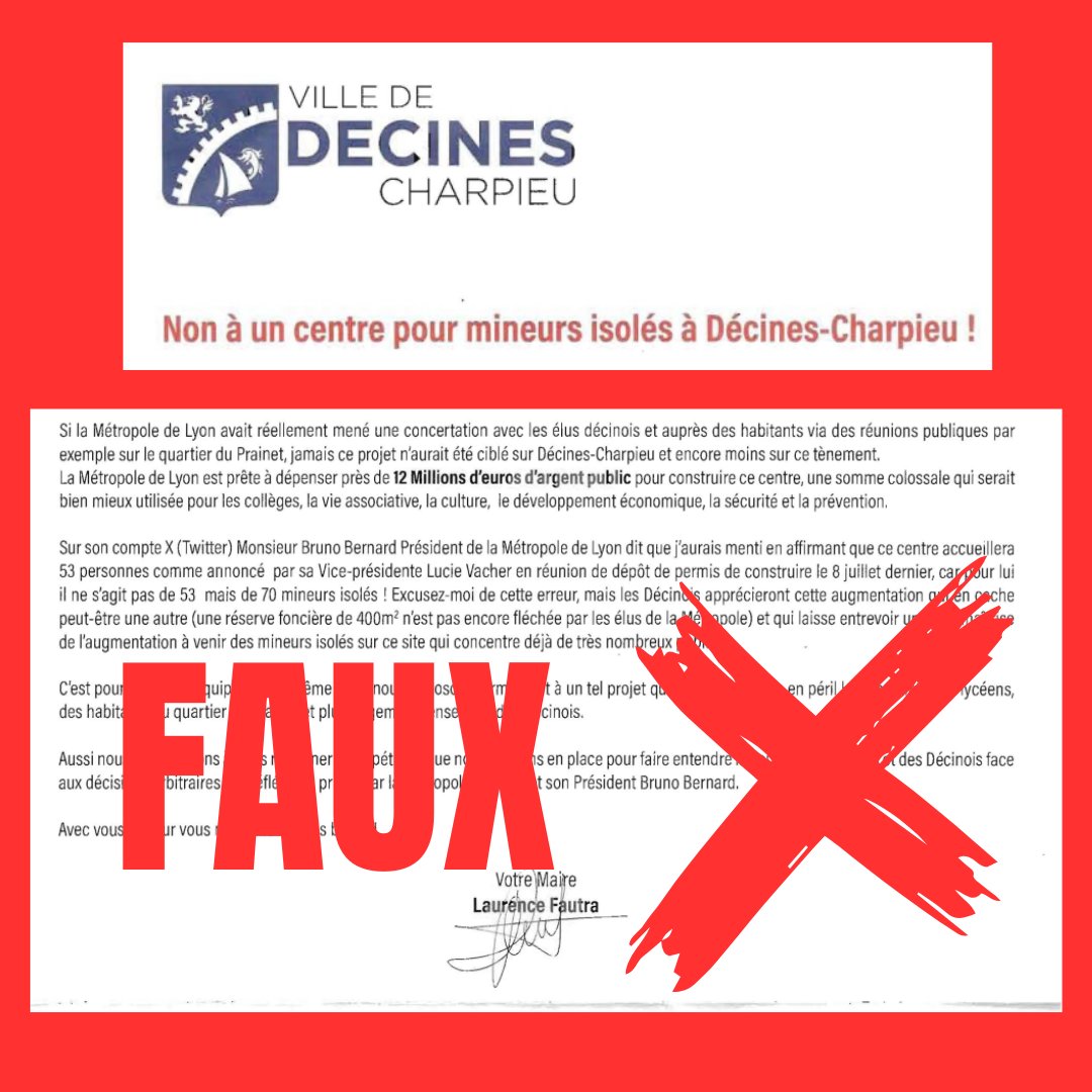 brunobernard_fr's tweet photo. 🙄❌ Énième mensonge. 

Les accointances entre LR et RN ne s'arrêtent pas au national. 

La droite de la métropole lyonnaise s'enfonce encore plus dans le mensonge et la stigmatisation des migrants sur notre territoire.

Tout en essayant de saboter la bonne gestion du service public social qu'elle critique tant.

🟢 Les faits 🟢

Le projet concerne la création d’un centre temporaire de mise à l’abri et d’évaluation pour mineurs non accompagnés, conformément à une obligation légale imposée aux Départements. Ce centre est conçu pour accueillir jusqu’à 70 mineurs à la fois, pour une durée moyenne de 5 jours, afin de garantir leur protection, évaluer leur situation et les orienter vers des structures adaptées. 

Il permettra de prendre en charge environ 3 000 jeunes par an, répondant ainsi à une nécessité humanitaire et juridique. En l’absence de telles infrastructures, les solutions alternatives, comme l’hébergement hôtelier, coûteraient jusqu’à 2 millions d’euros supplémentaires par an, rendant ce projet essentiel, à la fois pour respecter nos engagements légaux et pour optimiser la gestion des finances publiques.

🔴 Les mensonges et manipulations 🔴

⮕ La maire @FautraLaurence continue à mentir volontairement en affirmant que ce centre accueillera en permanence "70 mineurs isolés". C’est faux. Il s’agit de 70 places permettant un accueil temporaire, avec une rotation rapide des jeunes (5 jours en moyenne). Sur une année, cela représente environ 3 000 personnes accueillies, et non une présence fixe. 

Comparer cela à une concentration permanente est une déformation malhonnête. Cela revient à dire qu'un hôtel de 10 chambres ne servirait qu'à 10 personnes. Un peu de sérieux. 

⮕ Stigmatisation des mineurs migrants : En associant systématiquement ces jeunes à des "risques" pour la tranquillité publique ou la sécurité, la droite locale entretient des préjugés toxiques et indignes dans sa course avec le RN. Les criminaliser, sans fondement, est une posture populiste qui alimente la peur et détourne du véritable enjeu : leur prise en charge humanitaire et légale.

⮕ Une prétendue décision arbitraire : Contrairement à ce qui est affirmé, ce projet n’a pas été "imposé" par la Métropole. Il est le fruit de 2 ans de travail et a été validé à l’unanimité, y compris par les élus LR, en Conseil de Métropole. Accuser la Métropole de "décision arbitraire" relève donc de la manipulation politique.

⮕ Critique infondée sur les finances : Accuser ce projet d’être une mauvaise utilisation des fonds publics est un non-sens. Ce centre permet une économie de 2 millions d’euros par an, en évitant le recours systématique à des solutions plus coûteuses, comme les hôtels. Le nier revient à saboter un effort de bonne gestion publique que ces mêmes élus prétendent défendre.

Ces mensonges et déformations ne servent qu’à détourner l’attention des véritables enjeux, en sacrifiant nos valeurs républicaines d’accueil et de fraternité sur l’autel de la peur et de l’opportunisme politique.