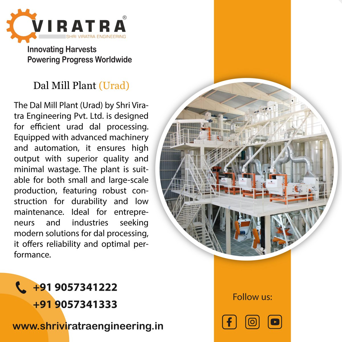 shriviratra's tweet image. Introducing our advanced Dal Mill Plant (Urad) for efficient and high-quality urad dal processing. Designed for durability and optimal performance, it’s perfect for small to large-scale industries. Boost your productivity with cutting-edge technology!
#DalMill #UradDalProcessing