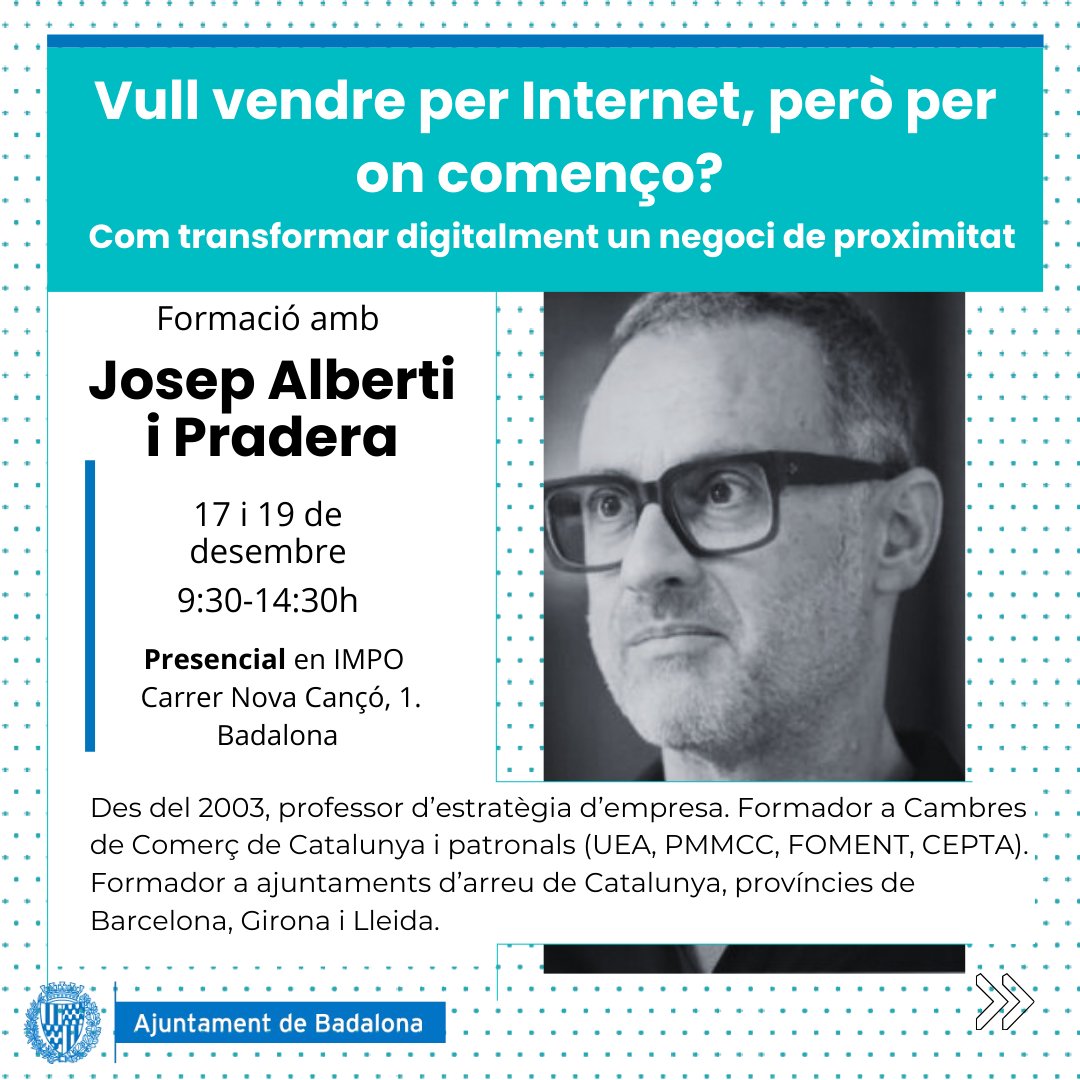 IMPOBdn's tweet photo. Noves formacions del Programa #Recull.
Josep Alberti formador d'aquesta sessió és des del 2003 professor d’estratègia d’empresa. Formador a Cambres de Comerç de Catalunya i patronals (UEA, PMMCC, FOMENT, CEPTA). https://t.co/sq2JZF2SO0
