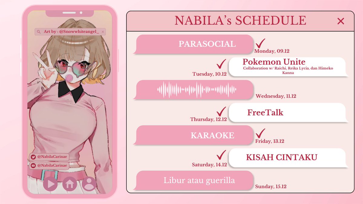 NabilaCarinae's tweet photo. ㅡ•♪ NABILA's SCHEDULE ♪•ㅡ               

Tags           
General : #NabilaCarinae
Live : #NabiLive
Art : #NabiLukis
Memes : #NabiLOL
Oshi mark :🛸👽

#VtuberID #VTuberUprising https://t.co/NUSfrfZVMG https://t.co/ZDNktWOaEw