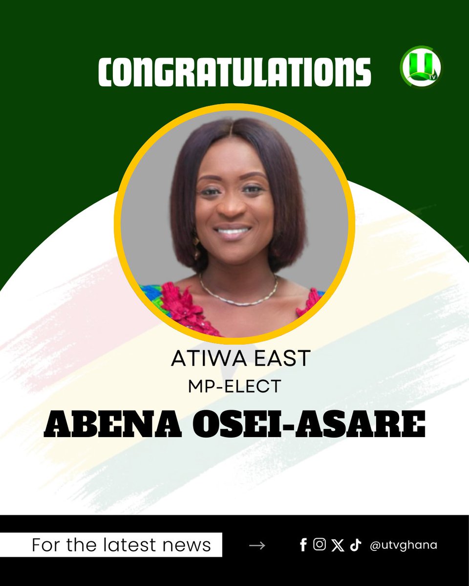 utvghana's tweet image. #DecisionTime: New Patriotic Party (NPP) candidate, Abena Osei-Asare  – MP-elect for Atiwa East

#UTVGhana