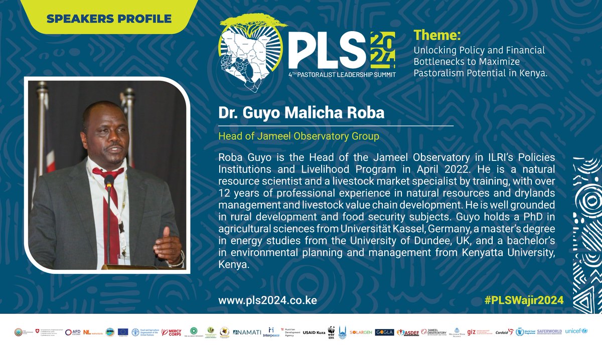 DLCI_Kenya's tweet photo. The first session on Ending Drought Emergencies is underway! Experts are diving into the history of drought in ASAL regions and exploring proactive, sustainable solutions to mitigate its impact. Let’s build resilience together!

Have a look at the profiles of our highly talented panelists. #PLSWajir2024