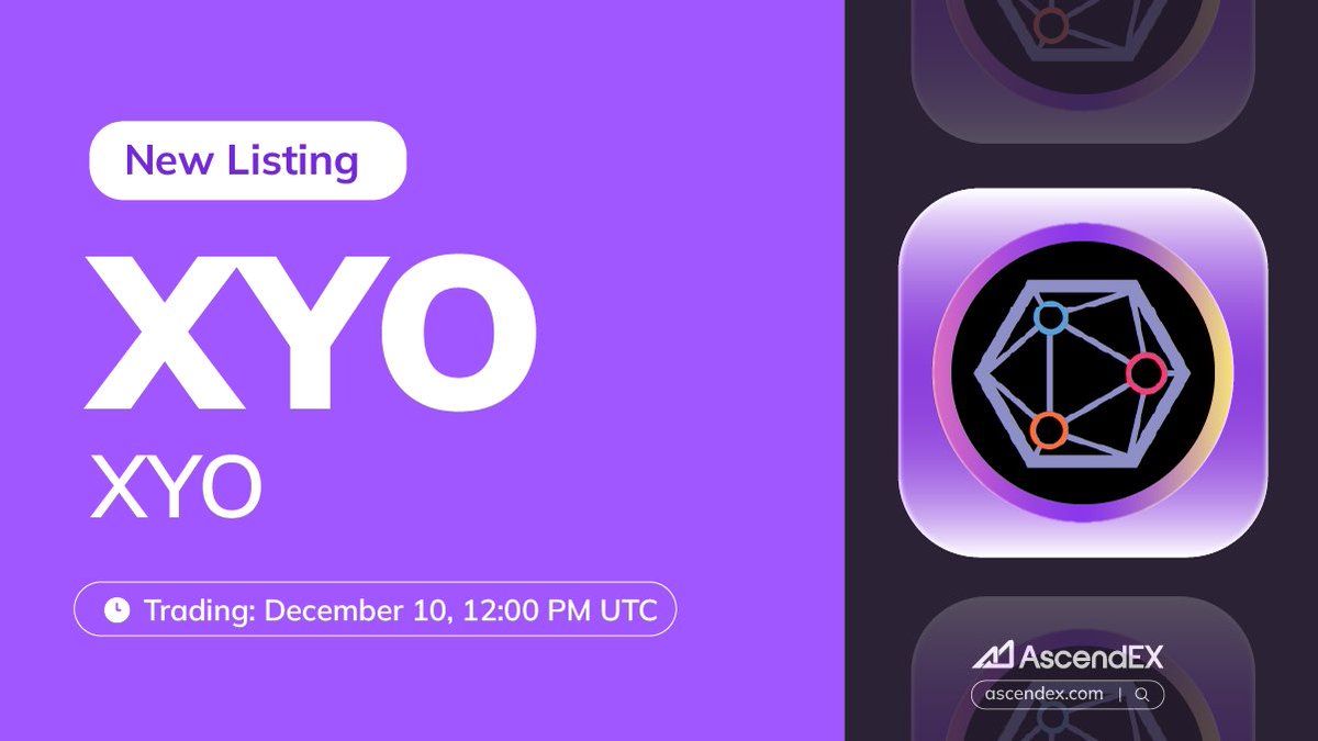 🚀 #AscendEX is thrilled to announce the @OfficialXYO ($XYO) listing under  the trading pair $XYO/USDT. Details are as follows: ✓ Deposit: December 9,  12:00 PM UTC ✓ Trading: December 10, 12:00 PM