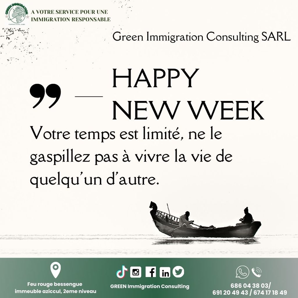 GREENImmigr's tweet photo. Une nouvelle semaine commence, de nouvelles opportunités s'ouvrent !  Vous rêvez d'une nouvelle vie ? Le Cabinet Green Immigration Consulting SARL vous aide à réaliser vos rêves. Contactez-nous dès maintenant pour une consultation gratuite. https://t.co/TdGcBIFLTg