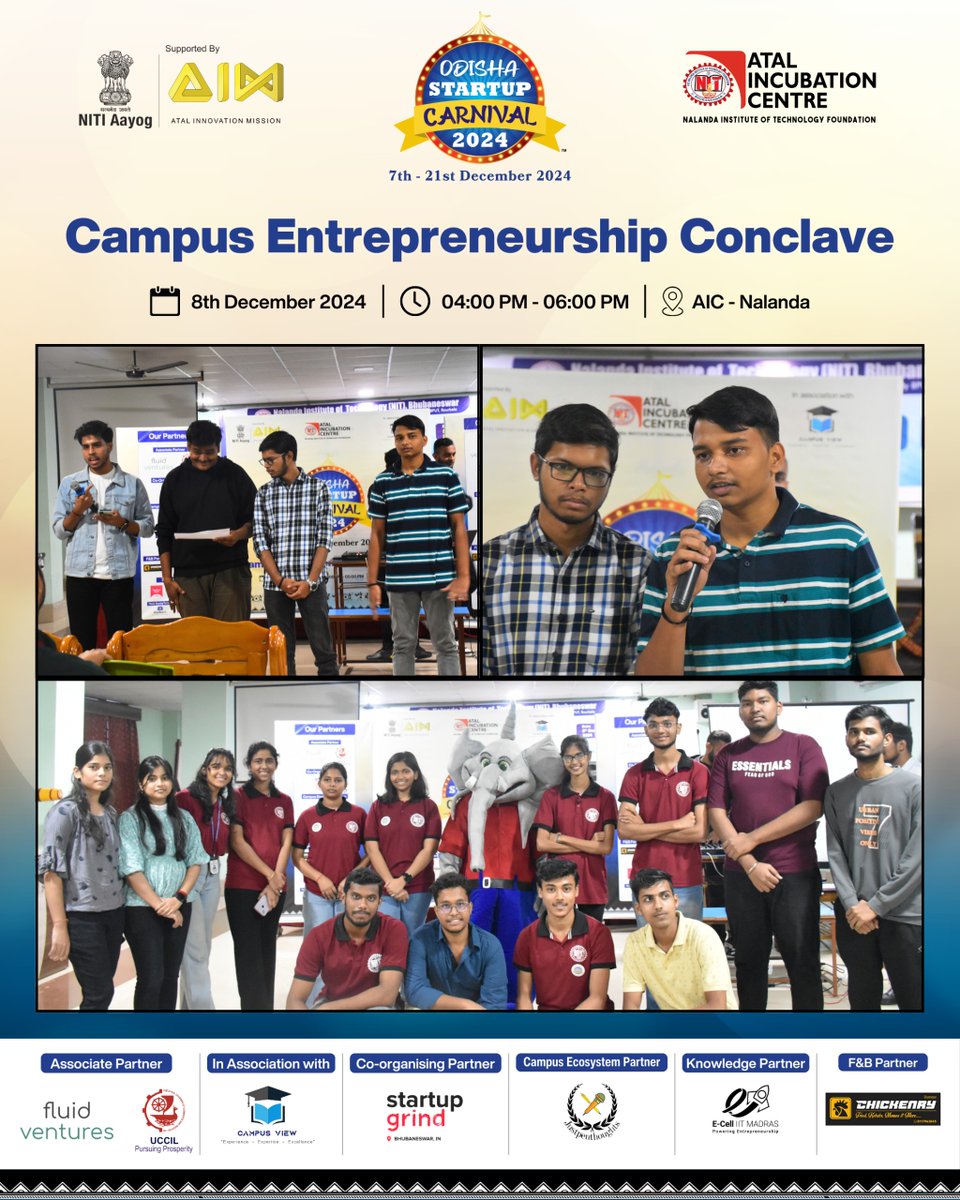 Campus Entrepreneurship Conclave: Empowering Innovation and Collaboration!

The Campus Entrepreneurship Conclave, held at the Conference Hall, NIT Bhubaneswar, on 8th December 2024, brought together entrepreneurial minds, industry leaders, and E-Cell representatives from across