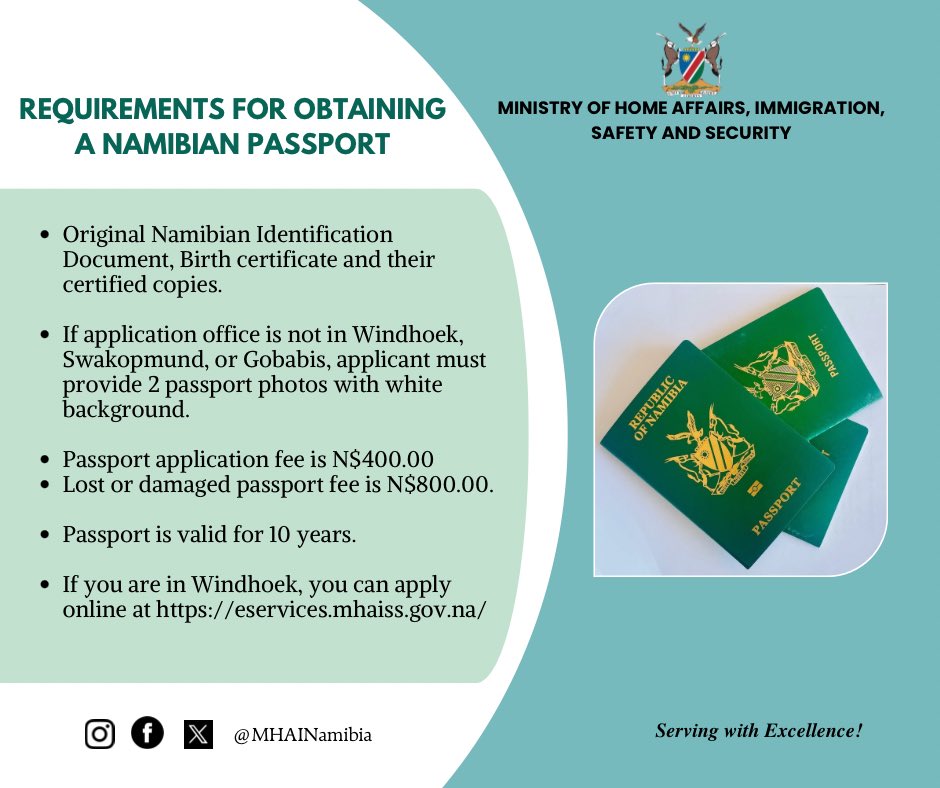 Requirements for obtaining an ordinary Namibian passport updated.