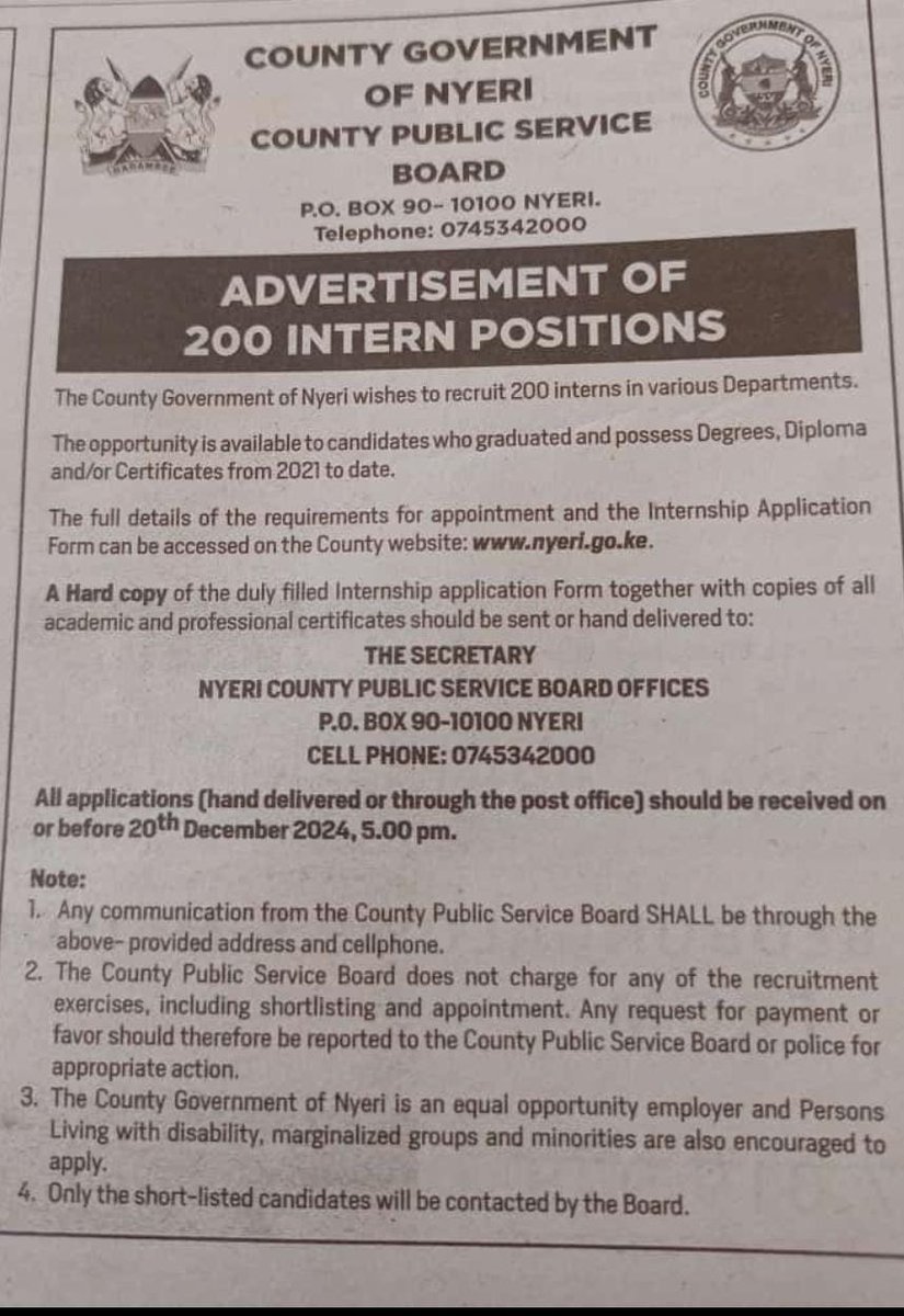 GovernorKahiga's tweet photo. Advertisement of 200 intern positions.
 https://t.co/UpXiDfn4Sy https://t.co/StKrcIPmzB