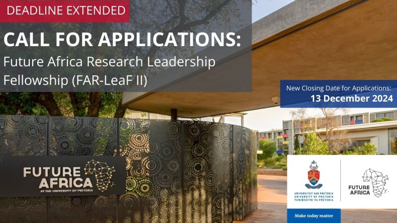 UPTuks's tweet photo. Applications are open for the Future Africa Research Leadership Fellowship (FAR-LeaF II)! Empowering early-career African researchers to tackle sustainability challenges. 

📆 Deadline: 13 Dec 2024 | Apply now: https://t.co/AJYEJ1s4pf

#FARLeaFII #FutureAfrica #ScienceLeadership https://t.co/FQpDQej2u9