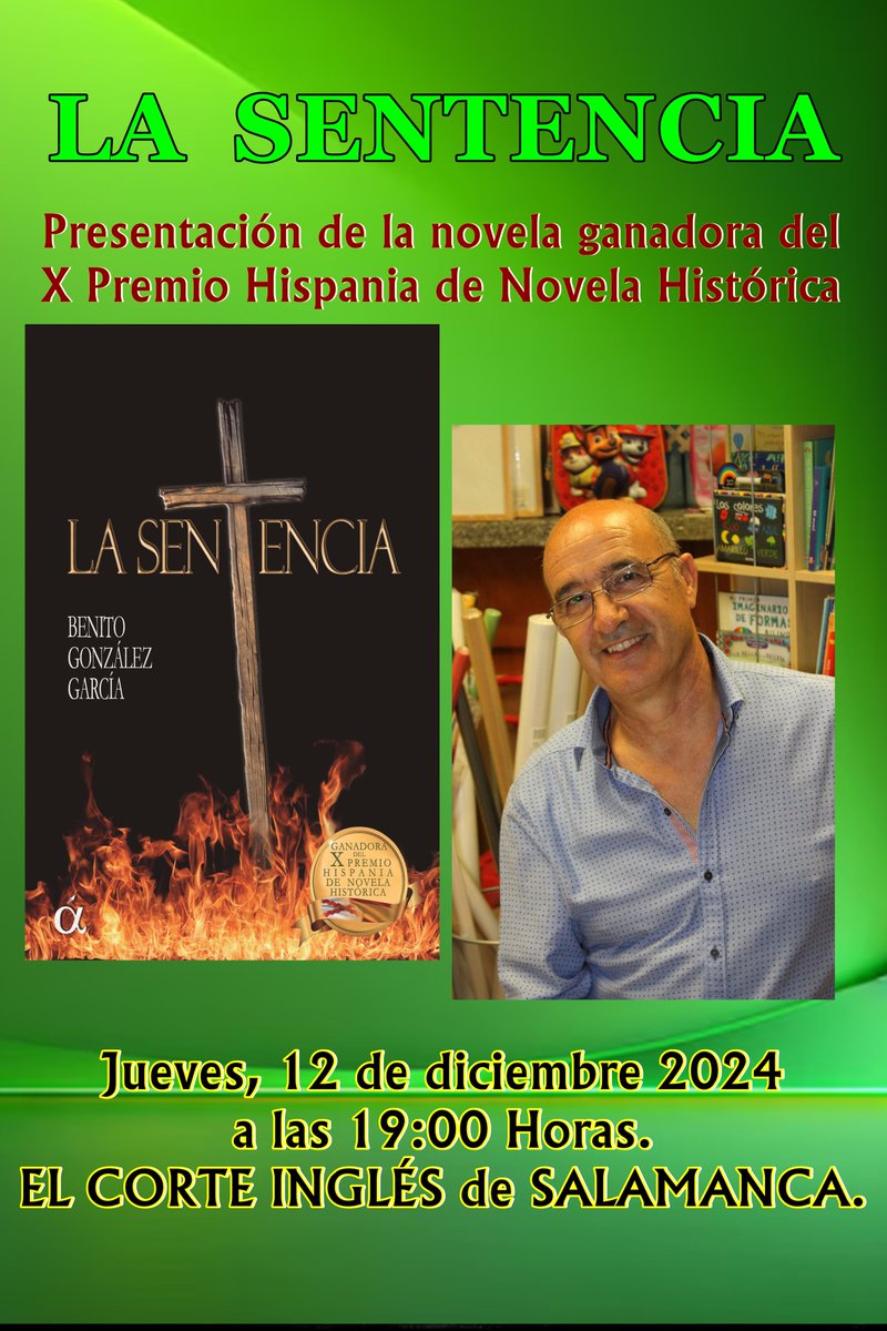 bennybolan's tweet photo. Este jueves, 12 de diciembre, presento LA SENTENCIA en EL CORTE INGLÉS de SALAMANCA.
Me alegraría vuestra asistencia a dicho acto.
El que una gran entidad como El Corte Inglés de una oportunidad a mis novelas es para mi es un pequeño paso hacia delante, os espero. https://t.co/g52eO8NY7l