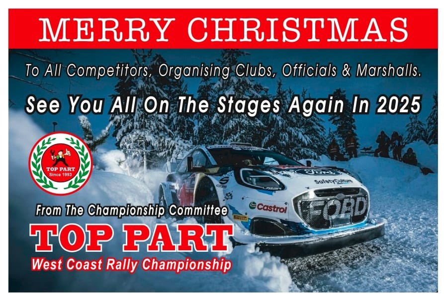 Top Part West Coast Rally Championship (@wcrchampionship) on Twitter photo Happy Christmas to all from the Sponsors and organisers of the Top Part West Coast Rally Championship.
Looking forward to seeing you all on the opening event of 2025 the Circuit of Kerry Stages Rally on Sunday March 30th.
<a href="/WesleyRoberts13/">Wesley Roberts</a>
<a href="/TopOfTheTower/">Leo Nulty</a>
<a href="/JohnTynan14/">John Tynan</a> Happy Christmas to all from the Sponsors and organisers of the Top Part West Coast Rally Championship.
Looking forward to seeing you all on the opening event of 2025 the Circuit of Kerry Stages Rally on Sunday March 30th.
<a href="/WesleyRoberts13/">Wesley Roberts</a>
<a href="/TopOfTheTower/">Leo Nulty</a>
<a href="/JohnTynan14/">John Tynan</a>