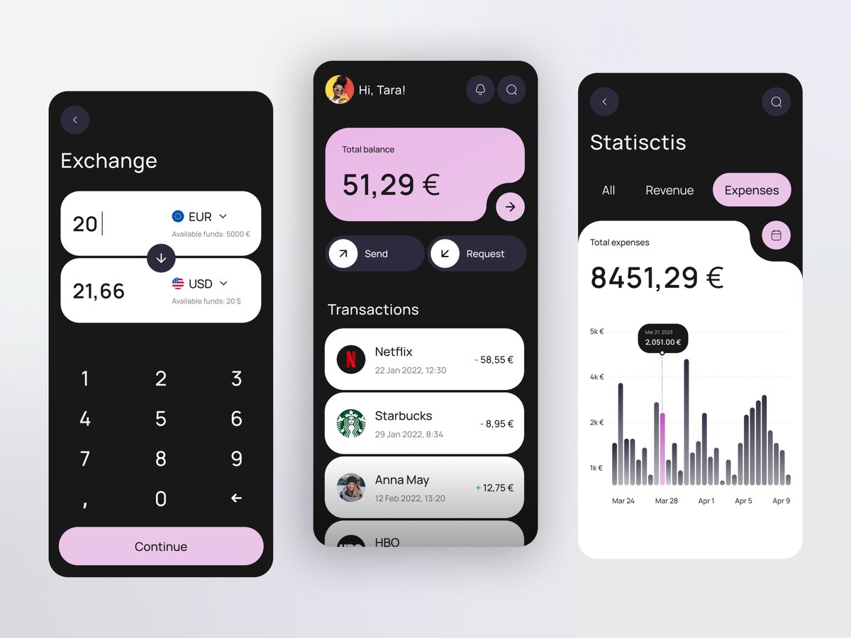 This modern UI design perfectly balances functionality with aesthetics! Loving the soft pastel accents on the dark mode! 🌙💳

#UXDesign #FinTech #Crypto