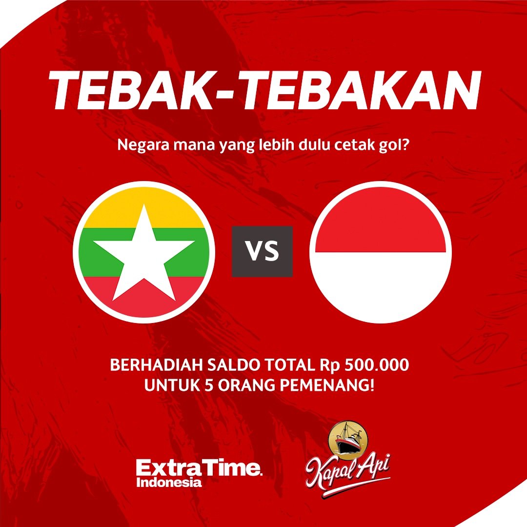 idextratime's tweet photo. Kuis Indonesia vs Myanmar
Berhadiah Saldo total Rp 500.000 untuk 5 orang!

Tebak-tebakan negara mana dulu yang cetak gol!

Contoh:
Indonesia 🇮🇩 @/teman 1 @/teman2 @/teman3 #SecangkirSemangat

Syarat:
- Like dan RT postingan ini
- ⁠mention 3 temen kamu
- Wajib follow twitter @idextratime & @kapalapi_id
- Ditutup saat kick off

Semoga beruntung!  #SecangkirSemangat dukung tim Garuda bareng @kapalapi_id!