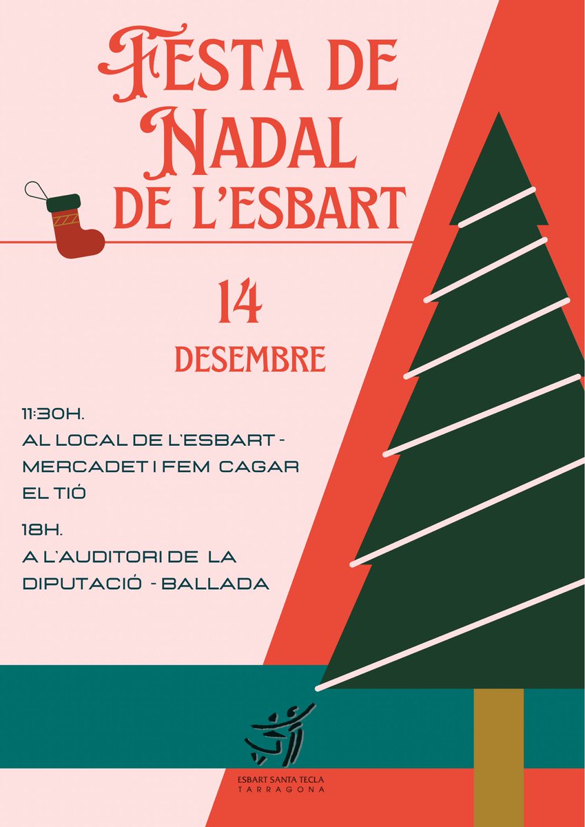 Com cada any el proper dissabte 14 ens trobarem per celebrar el #Nadal junts! Ho farem a les 11:30 al local fent cagar el tió i el mercadet de productes de l’esbart! I a la tarda, a les 18h serà el moment de la ballada amb totes les seccions de l’entitat!

#estecla #tarragona