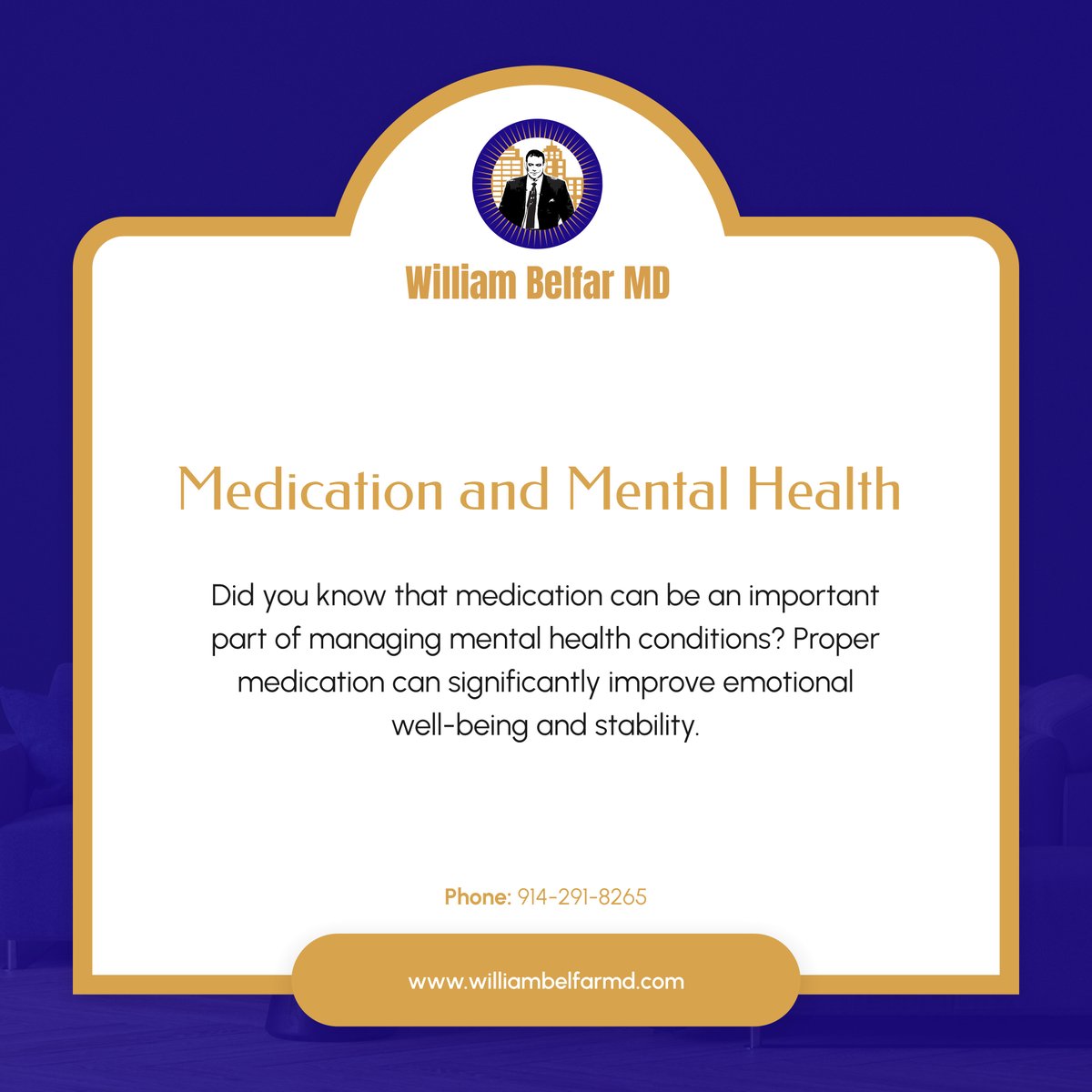 BelfarWilliam's tweet image. Medication, when properly prescribed, can be a powerful tool in improving mental health. Let us guide you through your options.

#MentalHealthCare #MedicationManagement #PsychiatricHelp #DidYouKnow #ProperMedication