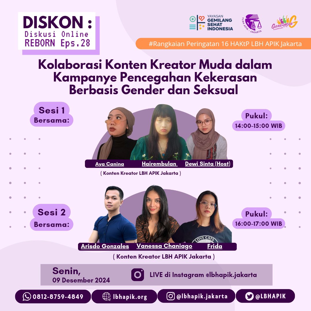 LBHAPIK's tweet photo. Hari ini kita bakal ngomongin banyak hal terkait kampanye pencegahan kekerasan berbasis gender dan seksual bareng kakak-kakak konten kreator keren LBH APIK Jakarta nih..Jangan lewatkan ya #SahabatAPIK🌻 https://t.co/ue7OVlNRgG