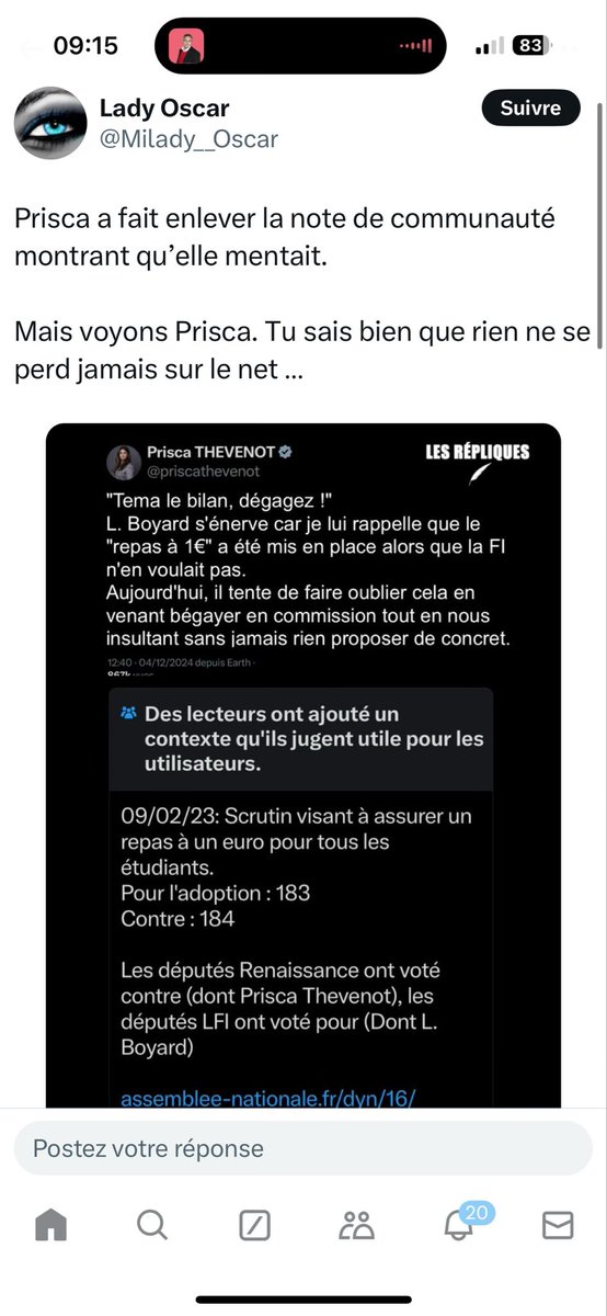 lena__296's tweet photo. @ctardivel @GDeleur @priscathevenot Elle l’a fait supprimer 🤡 https://t.co/0kluhEP1IZ