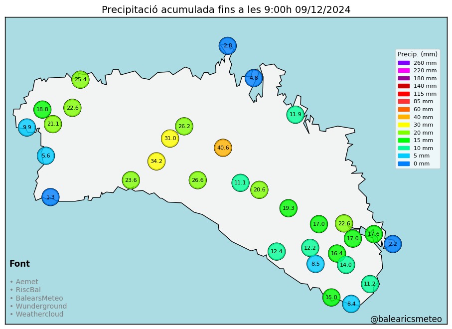 Precipitació acumulada fins a les 9:00h 09/12/24 #Menorca

🥇 Es Mercadal: 40.6 mm - riscbal
🥈 Binicalsitx: 34.2 mm - weathercloud
🥉 Ferreries Son Blanc: 31.0 mm - wunderground

<a href="/Meteo_Menorca/">Meteo Menorca</a> <a href="/meteodelesilles/">METEO DE LES ILLES</a> <a href="/rbmeteonews/">El Racó Balear de la Meteorologia</a> <a href="/menorcaaldia/">menorcaaldia</a>