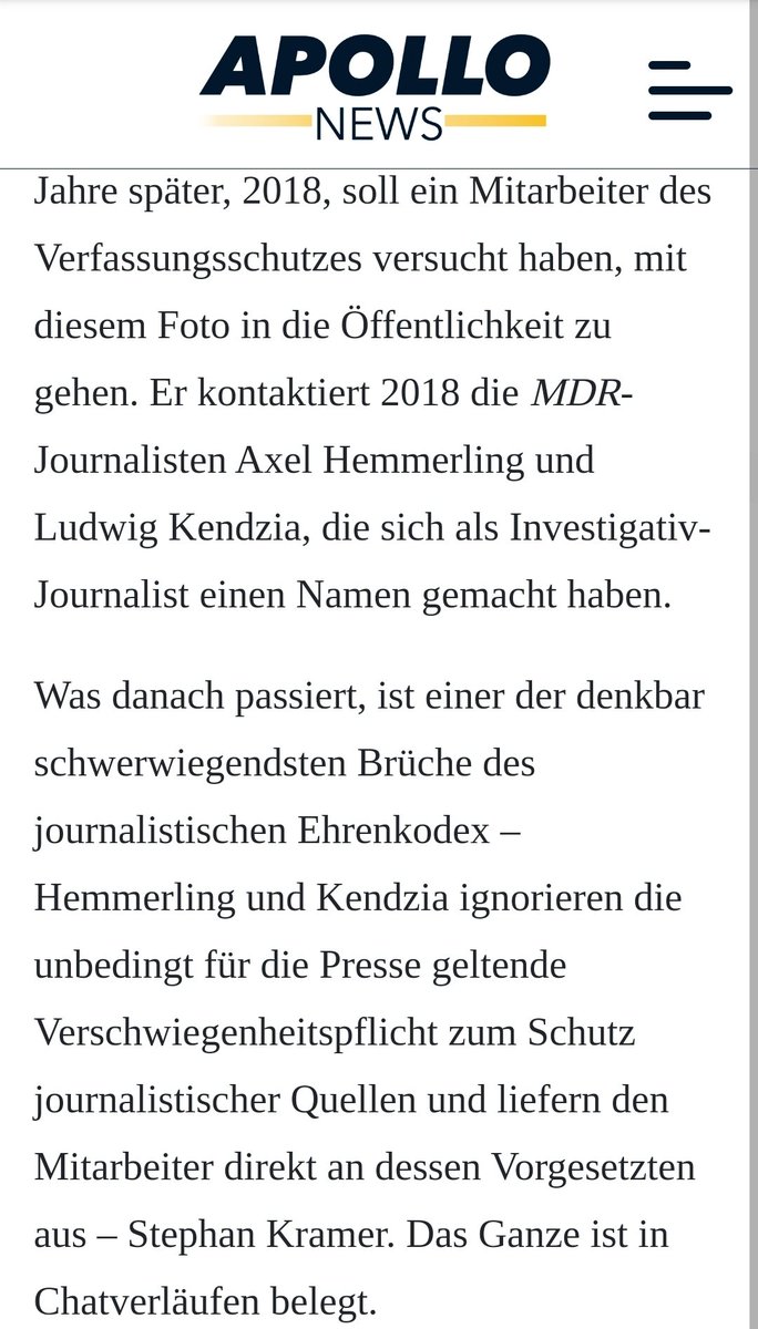 OERRBlog's tweet photo. "Jahre später, 2018, soll ein Mitarbeiter des Verfassungsschutzes versucht haben, mit diesem Foto in die Öffentlichkeit zu gehen. Er kontaktiert 2018 die MDR-Journalisten Axel Hemmerling und Ludwig Kendzia, die sich als Investigativ-Journalist einen Namen gemacht haben.

Was danach passiert, ist einer der denkbar schwerwiegendsten Brüche des journalistischen Ehrenkodex – Hemmerling und Kendzia ignorieren die unbedingt für die Presse geltende Verschwiegenheitspflicht zum Schutz journalistischer Quellen und liefern den Mitarbeiter direkt an dessen Vorgesetzten aus – Stephan Kramer. Das Ganze ist in Chatverläufen belegt." #ReformOerr #OerrBlog