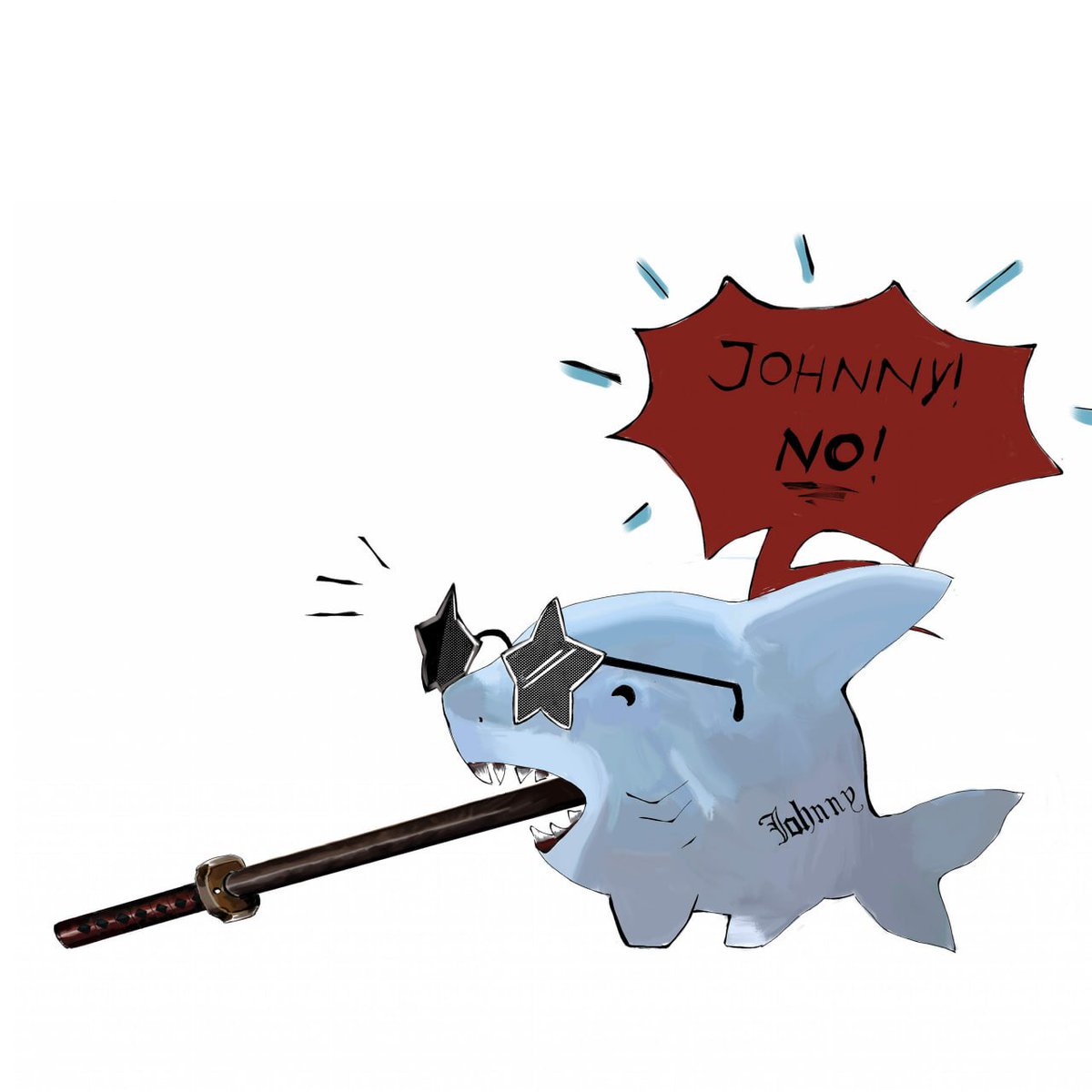Boomlol81's tweet photo. Baby Shark Johnny is my beloved 💖✨

I think if Johnny was a  baby shark, he would definitely eat sento. 🤭😂(Poor Kenshi)

#mk1 #johnshi #johnnycage #KenshiTakahashi #art #digitalart #babyshark #meme https://t.co/7R9Qdy26Ag