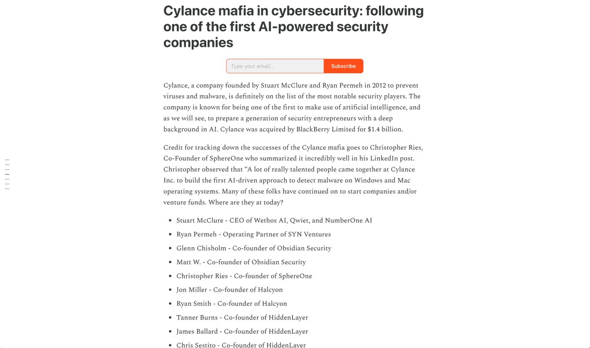 chrisjries's tweet image. being part of cylance in the early days was one of the highlights of my professional career
great writeup by @rosshaleliuk on what the cylance mafia is up to today