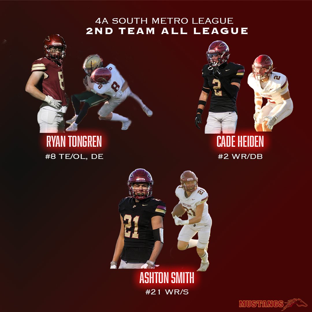 4A South Metro: 2nd Team All League🔥 
Owen Pedersen
Ethan Rice 
Colter Espinoza 
Bryson Tidwell
Ryan Tongren 
Cade Heiden 
Ashton Smith