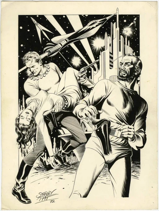 Two gorgeous FLASH GORDON illos by the late and legendary Australian cartoonist Stanley Pitt. The versatility of the brush weight. That bold, Hernandezy skyline. Being able to draw like this, THAT'S science fiction.

(found on the Hairy Green Eyeball blog) 