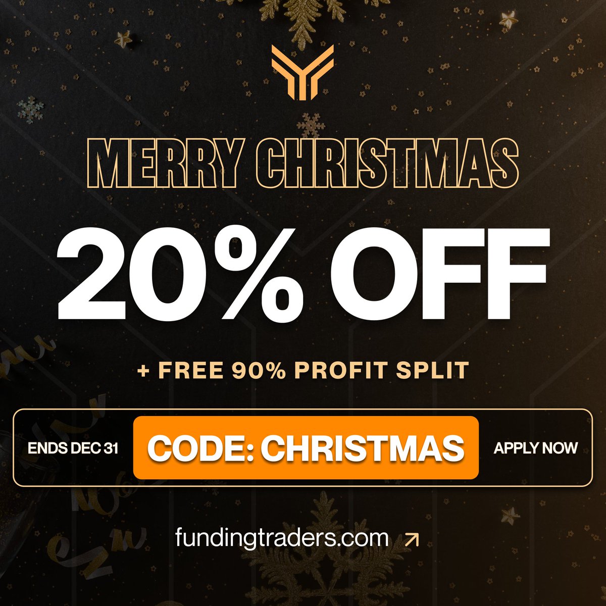 fundingtraders's tweet photo. 🎄 Starting the holiday season with our first Christmas offer! 🎄

❄️ 20% OFF all accounts under $350K
❄️ FREE 90% profit split

Use Code: CHRISTMAS before Dec 31st. https://t.co/D8no8MuQmq
