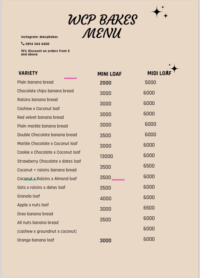 wcpbakes's tweet photo. Our banana bread Menu🥳🥳 https://t.co/FQdmNr433G