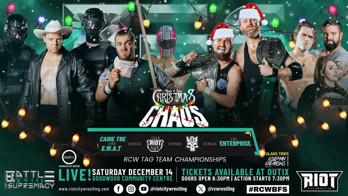 rcwrestling's tweet photo. 𝙒𝙝𝙤 𝙬𝙞𝙡𝙡 𝙨𝙥𝙚𝙣𝙙 𝘾𝙝𝙧𝙞𝙨𝙩𝙢𝙖𝙨 𝙬𝙞𝙩𝙝 𝙩𝙝𝙚 𝙗𝙞𝙜𝙜𝙚𝙨𝙩 𝙜𝙧𝙞𝙣?
𝙄𝙩’𝙨 𝙩𝙝𝙚 𝙩𝙚𝙖𝙢 𝙬𝙝𝙤 𝙝𝙖𝙫𝙚 𝙩𝙝𝙚 𝙥𝙧𝙚𝙨𝙚𝙣𝙩 𝙤𝙛 𝙖 𝘾𝙝𝙖𝙢𝙥𝙞𝙤𝙣𝙨𝙝𝙞𝙥 𝙬𝙞𝙣! 🎁

🎫 Tickets for #RCWBFS are officially on sale NOW exclusively at Outix: https://t.co/3OP5HZeHPW

🗓️ Saturday December 14th
📍32-34 Rosa St, Goodwood SA
⏰ Doors open 6:30pm | Actions starts 7:30pm