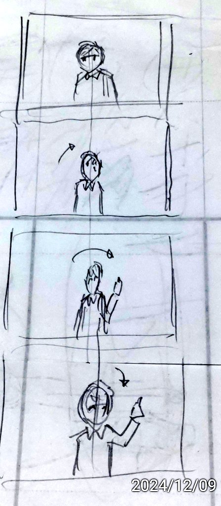 こういう回転を、皆はなんて呼んでるんでしょう?俺はドンデンって思ってたんだけど違ったらしい。全然違う撮影で上がってきた。平面的にクリンと回転した奴。
でもさすがにこれをドンデンとは呼ばないと思う。
昔のアニメだと良く有ったんだがなあ