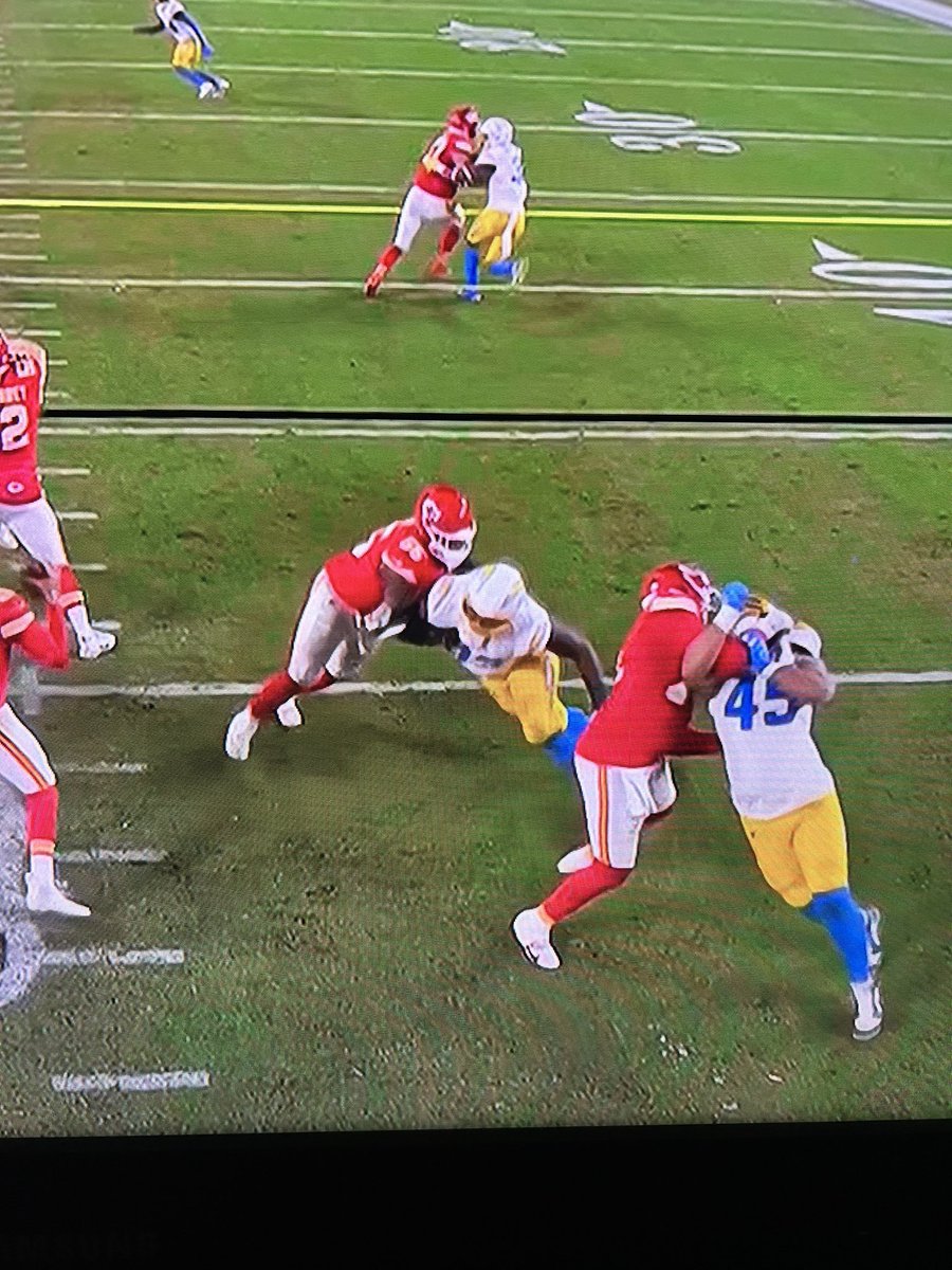 Collinsworth criticizing Chargers defenders for “rushing past Mahomes” while ignoring the  video then still shot of a clear hold. <a href="/CollinsworthPFF/">Cris Collinsworth</a>