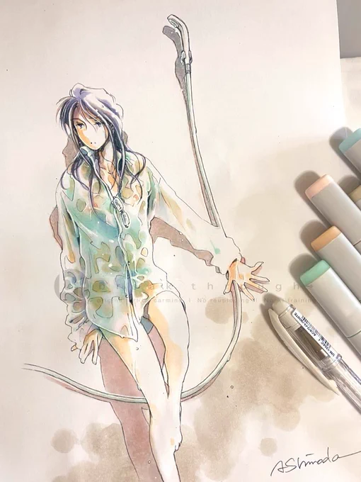 #今年も残りわずかなので今年一番ぶっ刺さった絵を自分で言う今年はイラスト集も出したから結構な枚数描いてた(当社比)なかなか悩ましいwコレかなー#コピック 