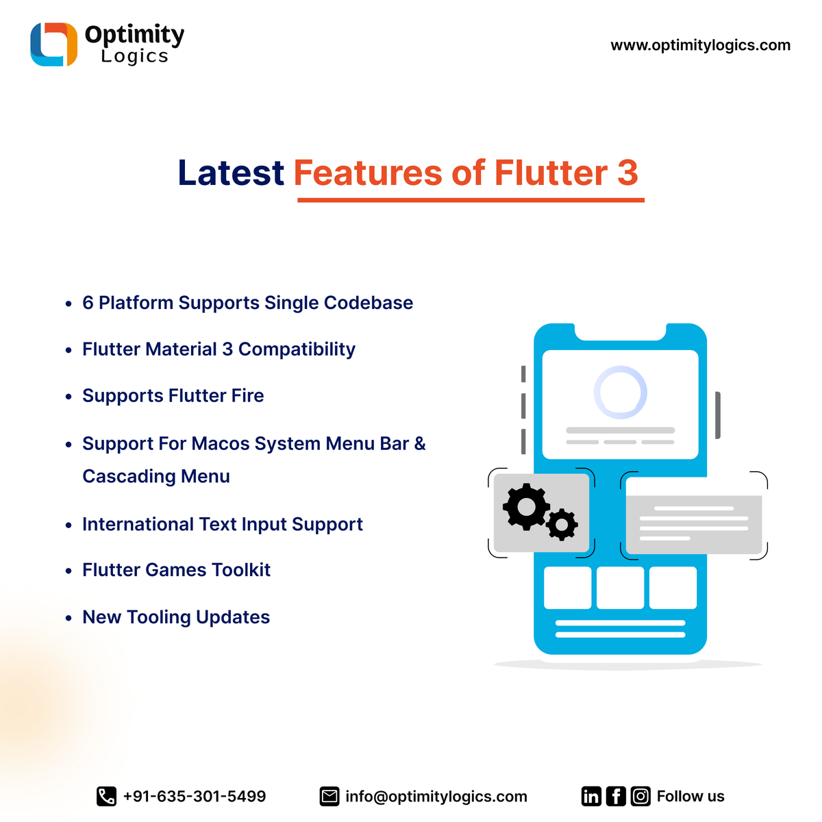optimitylogics's tweet image. Explore the Latest Features of Flutter 3! 🌟
#Flutter3 #AppDevelopment #CrossPlatform #Material3 #FlutterFire #GameDevelopment #DevTools #TechInnovation #MobileDevelopment #OptimityLogics