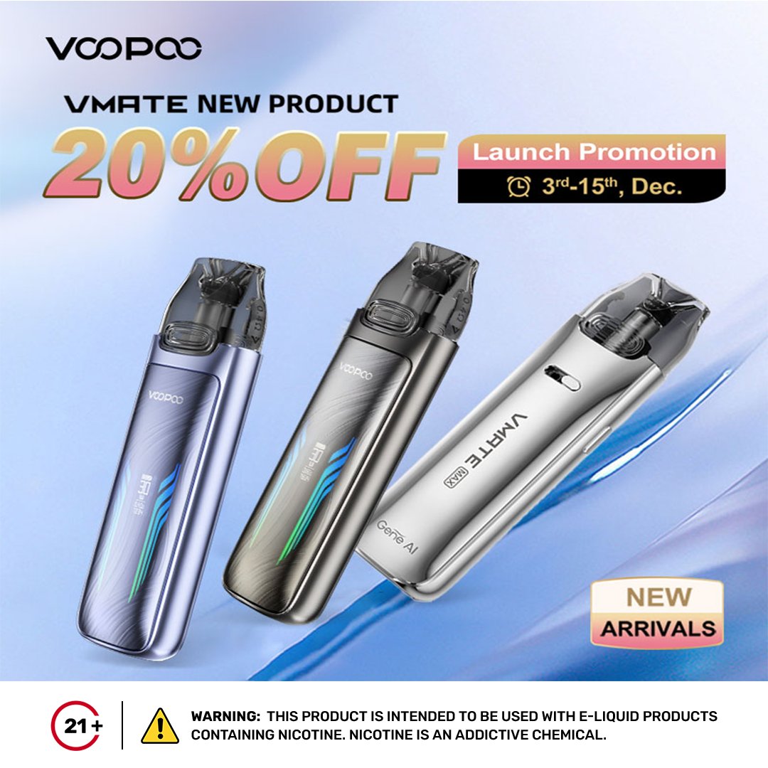 EightVape's tweet photo. 🎉 NEW ARRIVAL: VOOPOO Vmate Max! 🎉
🛍️ Enjoy 20% OFF with our Launch Promotion!
📅 Dec 3rd - Dec 15th
Get your hands on the latest vape tech today!
https://t.co/JLUJAxbtjw
#VapeSale #VOOPOO #NewArrival #LaunchPromo #VapeDeals #VapeLife #VapeTech #VapeShop #VapeAddiction https://t.co/z2JQf2k3Jq