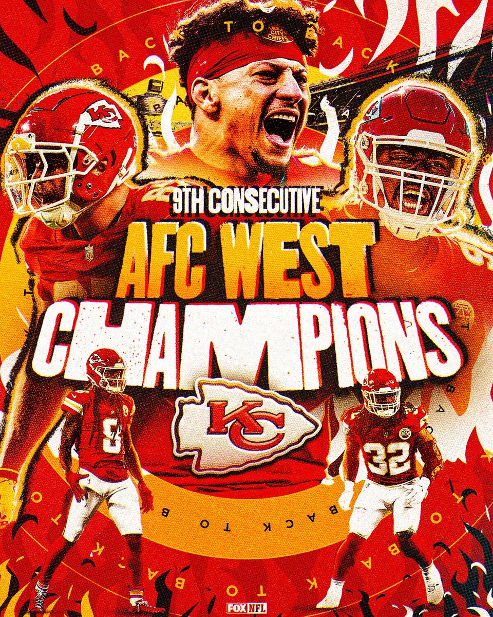 The <a href="/Chiefs/">Kansas City Chiefs</a> are AFC West champions for the 9th year in a row!!! 👏
