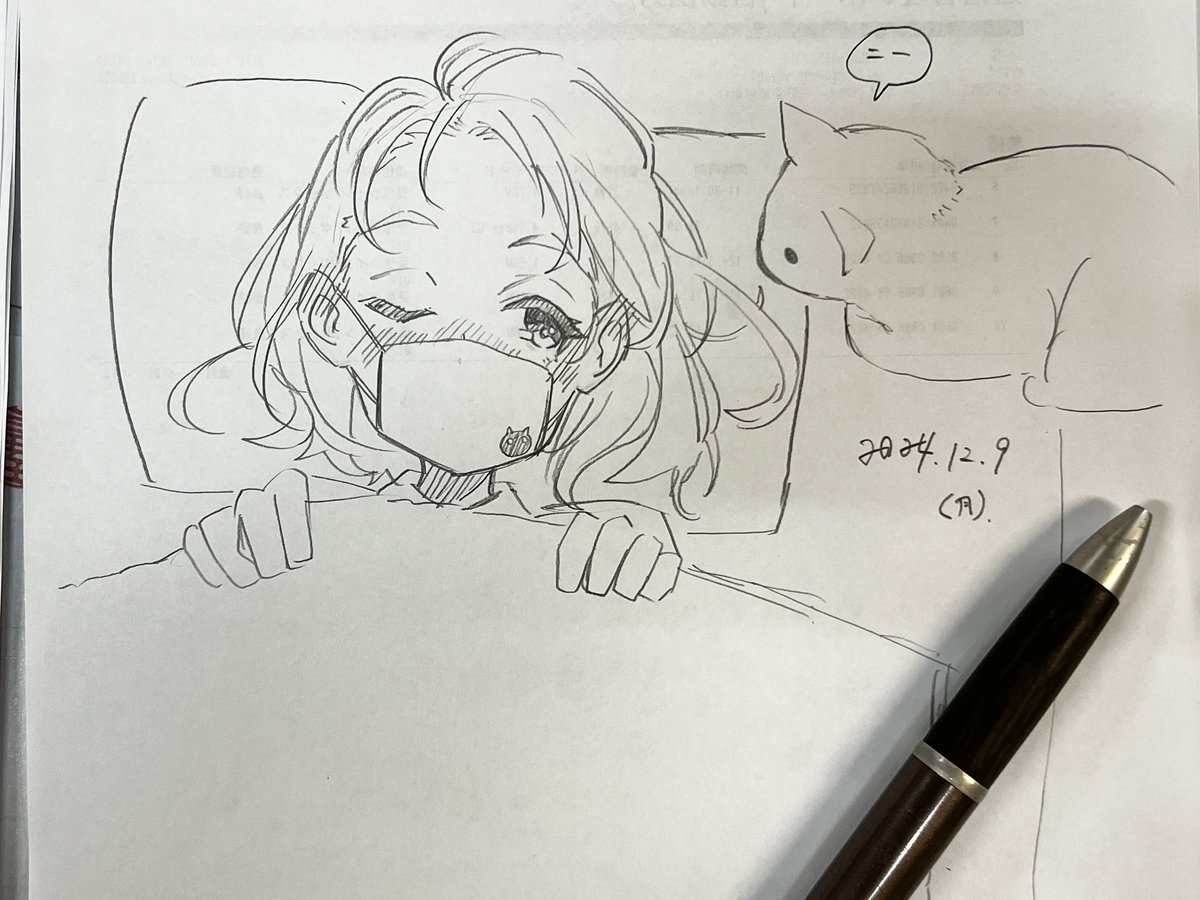仕事合間の現実逃避ラクガキ。
風邪気味女の子&amp;ねこちゃ 