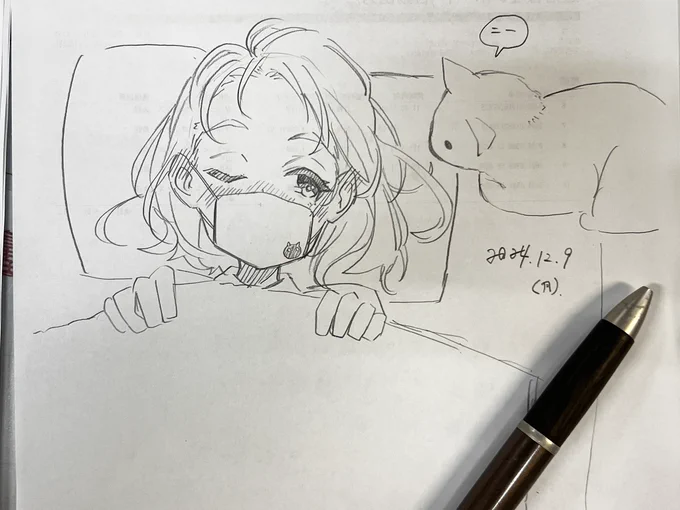仕事合間の現実逃避ラクガキ。
風邪気味女の子&amp;ねこちゃ 