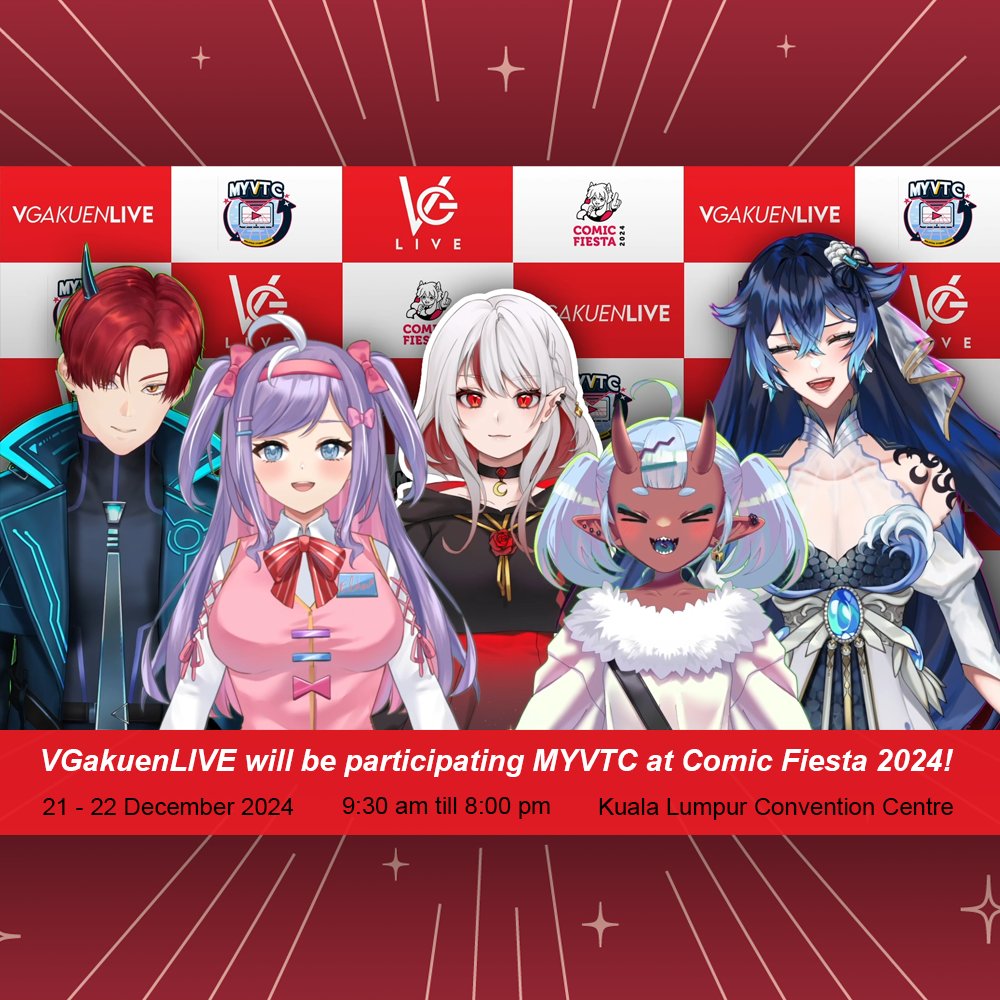 VGakuenLIVE's tweet photo. ๐ขAnnouncement๐ข
VGakuenLIVE will be at Malaysia Vtuber Corner for Comic Fiesta 2024!
Visit the booth, take photos and bring home some merchโจ
21st~22nd December 2024
Kuala Lumpur Convention Centre
#VGakuenLIVE #MYVTC https://t.co/XdACMN5CRq