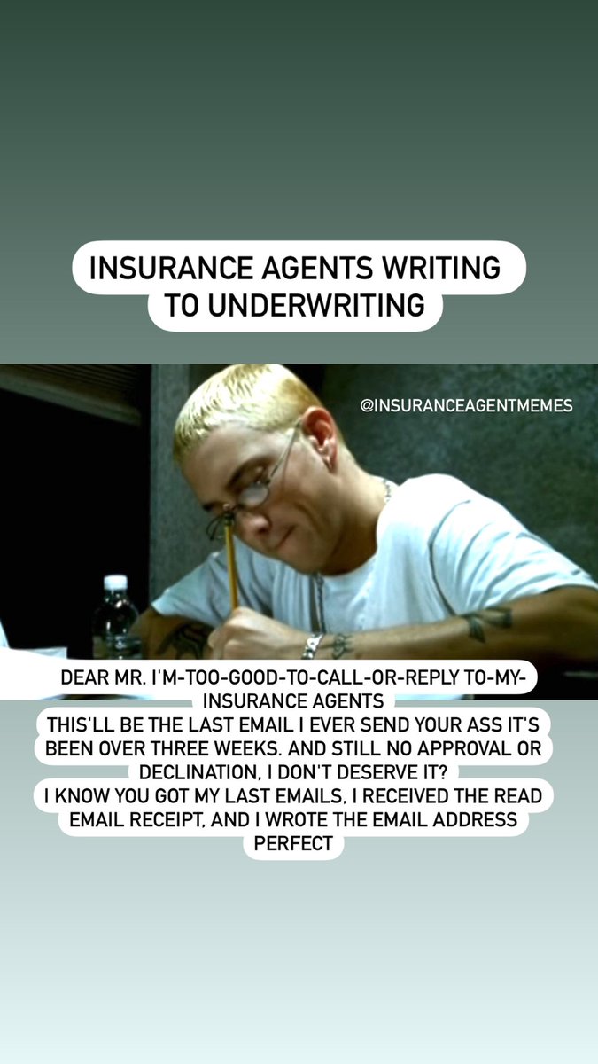 agent_insu61157's tweet photo. Just reply it ain’t that hard!!!
#insuranceagentmemes #insuranceagentproblems #insuranceagent #hardmarket #insurance #insurancememes #sales #insurancememes #insurancesubmissions #eminem #staneminem #TSTheErasTour #SusanaGimenez #election #maga #trump #Biden #iran https://t.co/RwzcaQcAEo