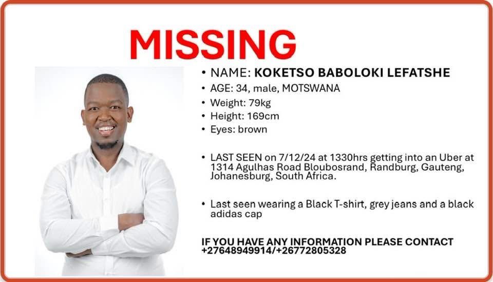 Friends Please help. My friend’s husband is missing, he was last seen in Joburg yesterday. Ndiyanicela to help me share this post maybe someone you know may help us find him. Please 🙏🏾