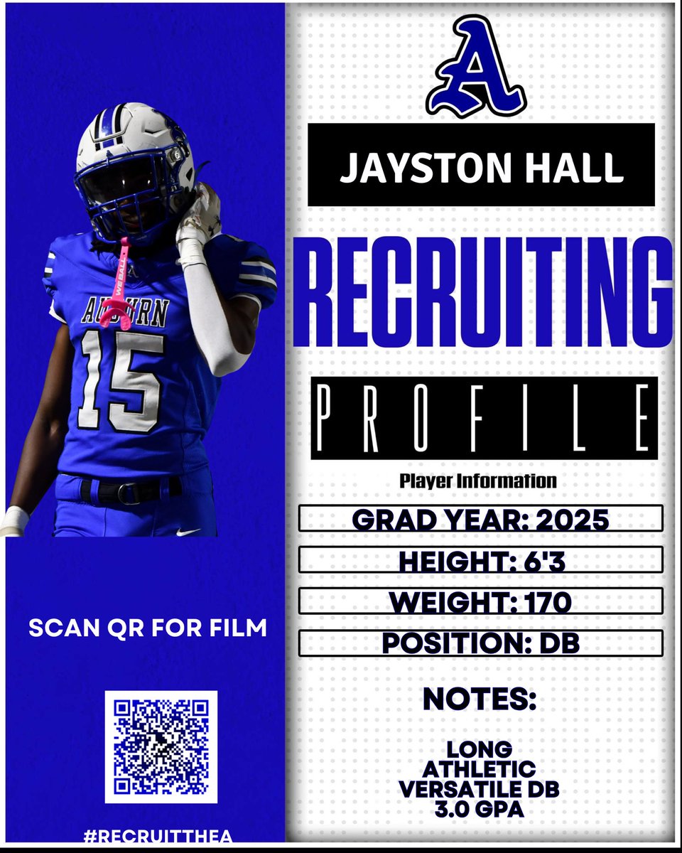 Auburn High School Football Recruiting (@ahsalfbrecruit) on Twitter photo 🚨Senior Prospect🚨
25 |DB|6’3 170| Jayston Hall <a href="/KidDrako2/">Jayston Hall</a>
🧐Offers-Interest: Huntingdon, North Vermillion, D2,D3
🎥 24 Season Highlights:
hudl.com/v/2QwNPH 🚨Senior Prospect🚨
25 |DB|6’3 170| Jayston Hall <a href="/KidDrako2/">Jayston Hall</a>
🧐Offers-Interest: Huntingdon, North Vermillion, D2,D3
🎥 24 Season Highlights:
hudl.com/v/2QwNPH