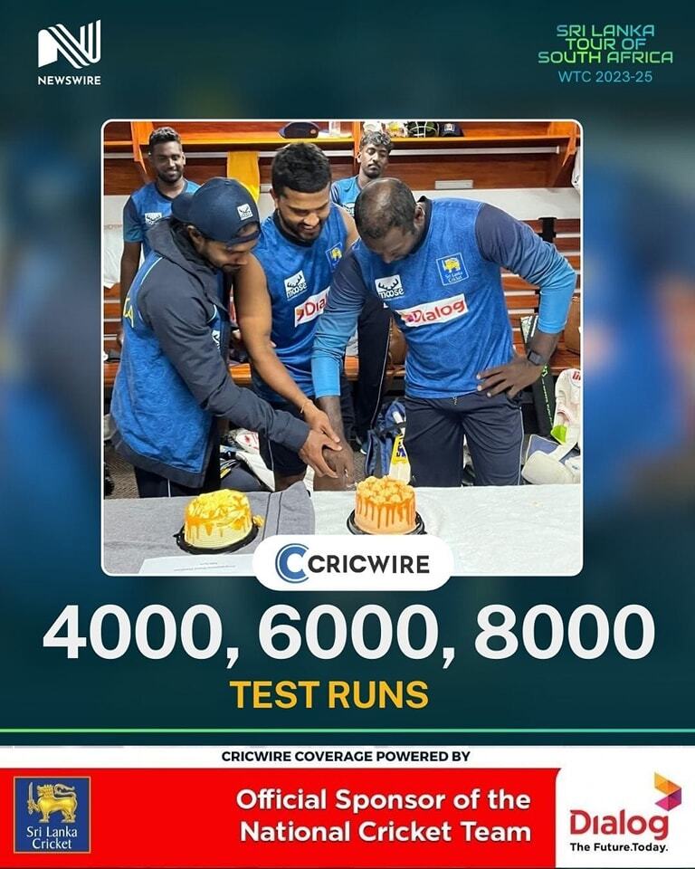 CricWireLK's tweet photo. Milestone alert for Sri Lanka's cricketers ! 🇱🇰🏏
👏 Angelo Mathews: 8,000 Test runs
👏 Dinesh Chandimal: 6,000 Test runs
👏 Dhananjaya de Silva: 4,000 Test runs
A proud chapter in Sri Lanka Cricket as these stars continue to shine. 🌟 #SriLankaCricket #MilestoneMomen… https://t.co/dMp35ousd0