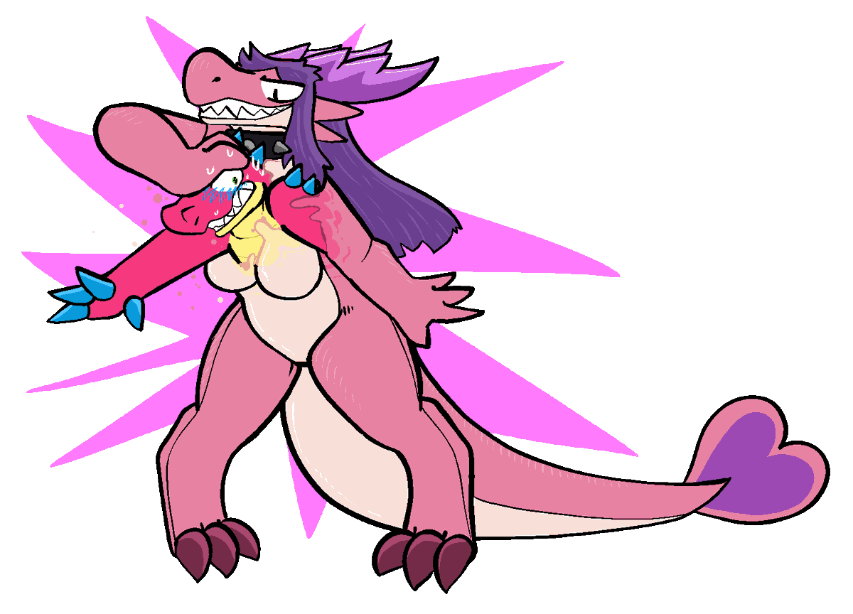 Don't mind the resisting, Weary is really into it! 
Weary is @/crocogatordile
Art by @/trout.bsky.social