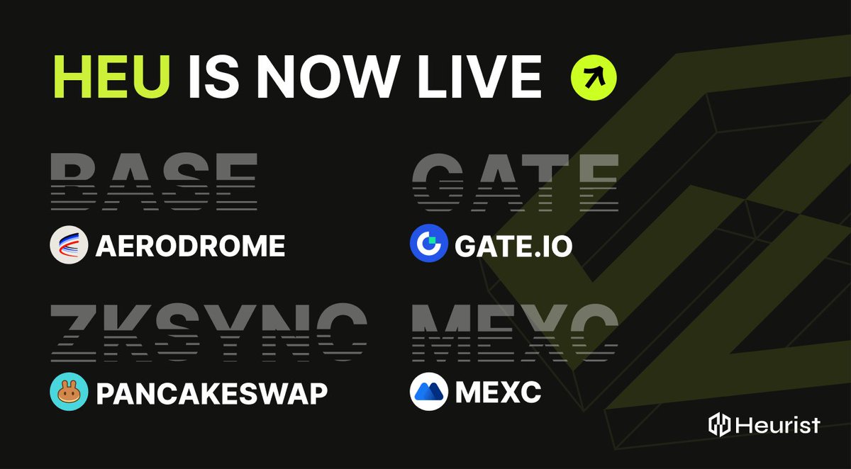 heurist_ai's tweet photo. $HEU is now live!

Trade on:
@gate_io
@MEXC_Official
@PancakeSwap (ZKsync Era)
@AerodromeFi (Base)

Claim your airdrop at: https://t.co/XLQXx4NF6p https://t.co/Nd6JccTroe